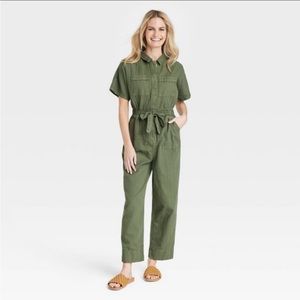 Women’s Short Sleeve Button Front Boiler-suit Universal Thread in Olive Green